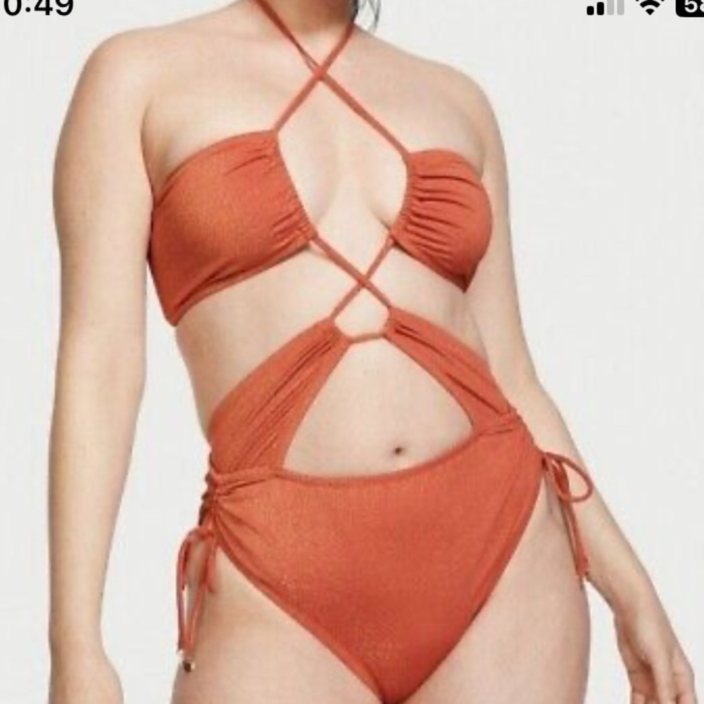 Victoria's Secret Orange Shimmer One Piece Monokini Swimsuit